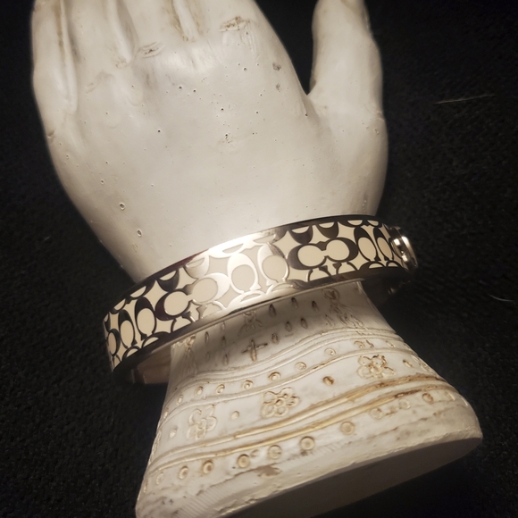 Coach Jewelry - Authentic cream and silver Coach Logo bangle bracelet